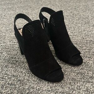 Via Spiga Black Suede Open Toe Heels Sz 7.5